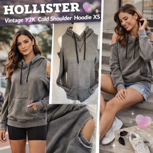 Hollister Grey Cold Shoulder Hoodie XS Oversized Y2K Vintage Cutout Sweatshirt
